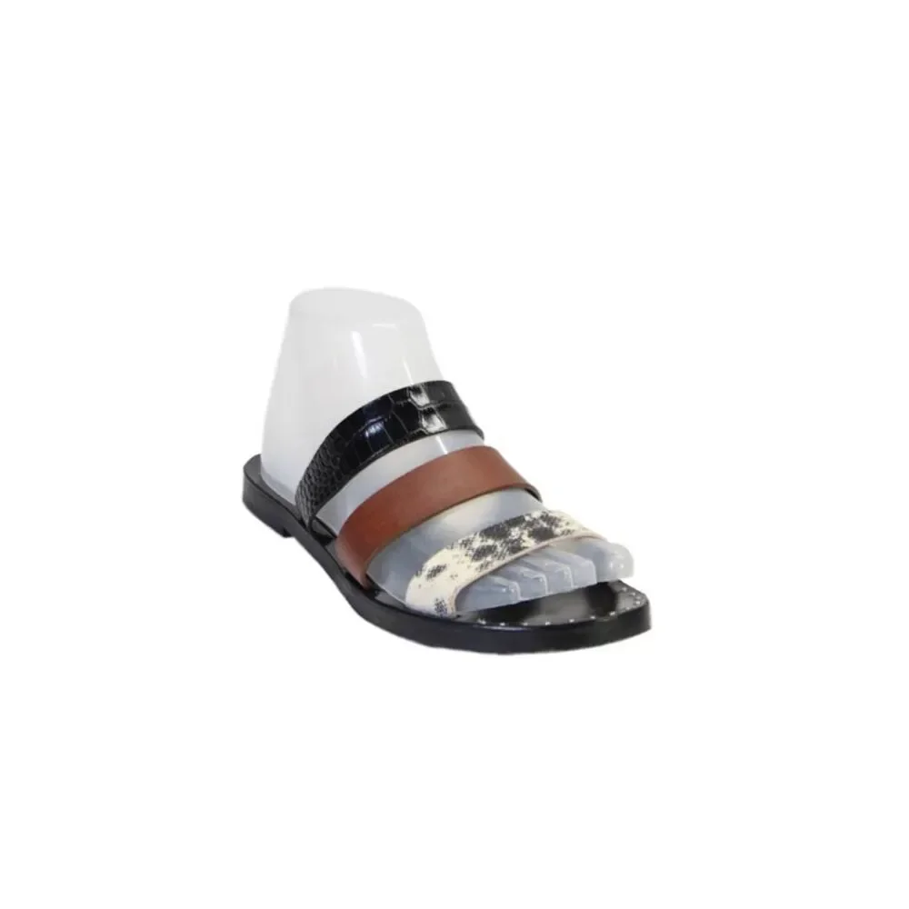 Freda Salvador Womens Leather Strappy Slide On Sandals Flats Black Size 7.5